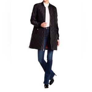 BCBGeneration Quilted Black Rose Gold-Toned Hardware Coat Size S